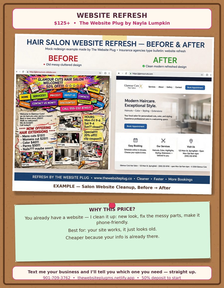 Website refresh example board