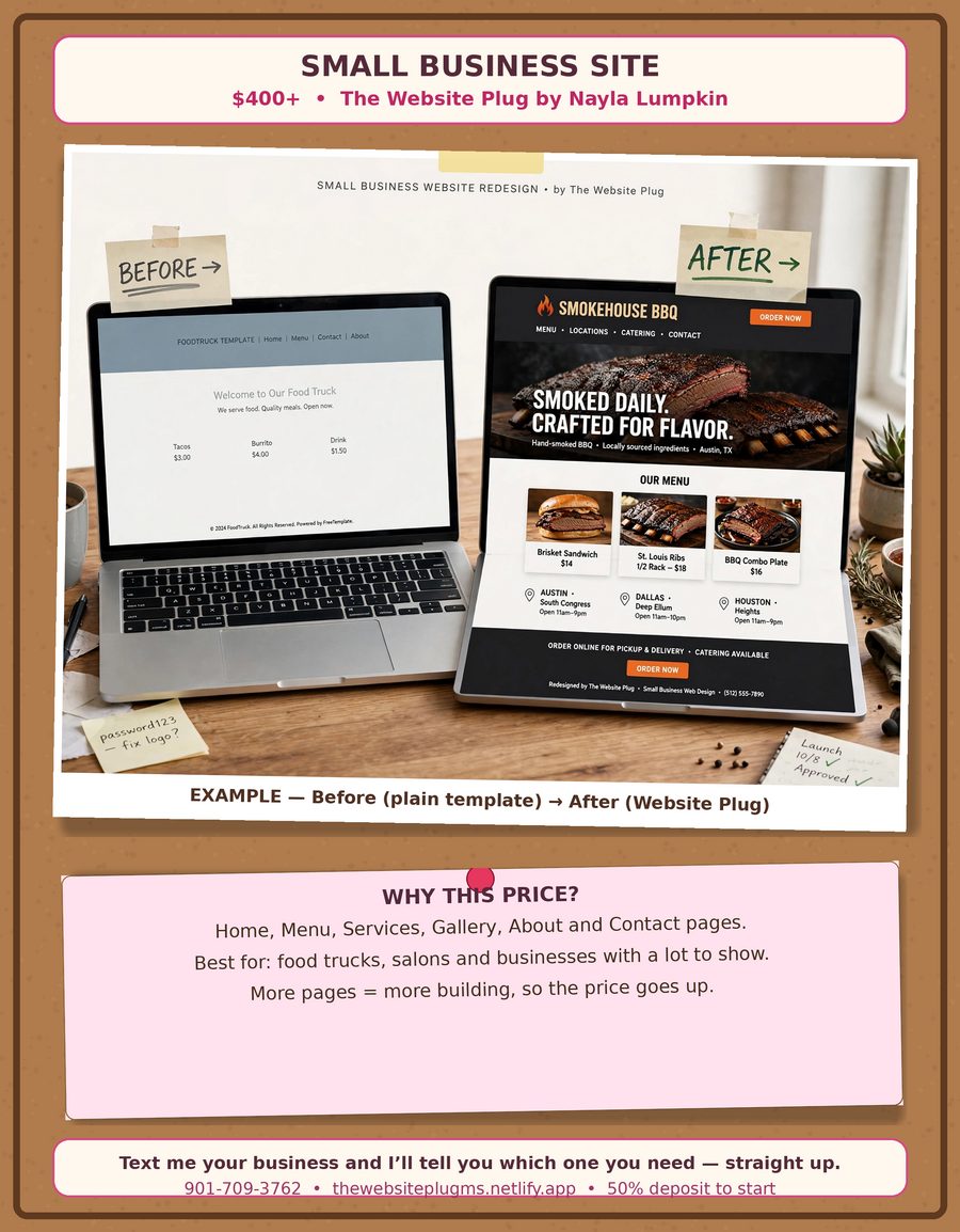 Small business website example board