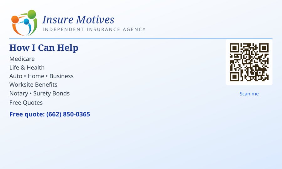 Insure Motives white and blue business card back