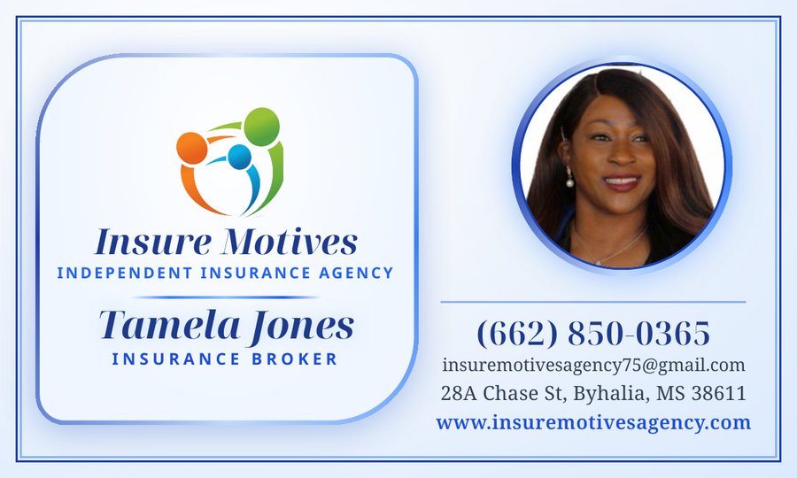 Insure Motives white and blue business card front