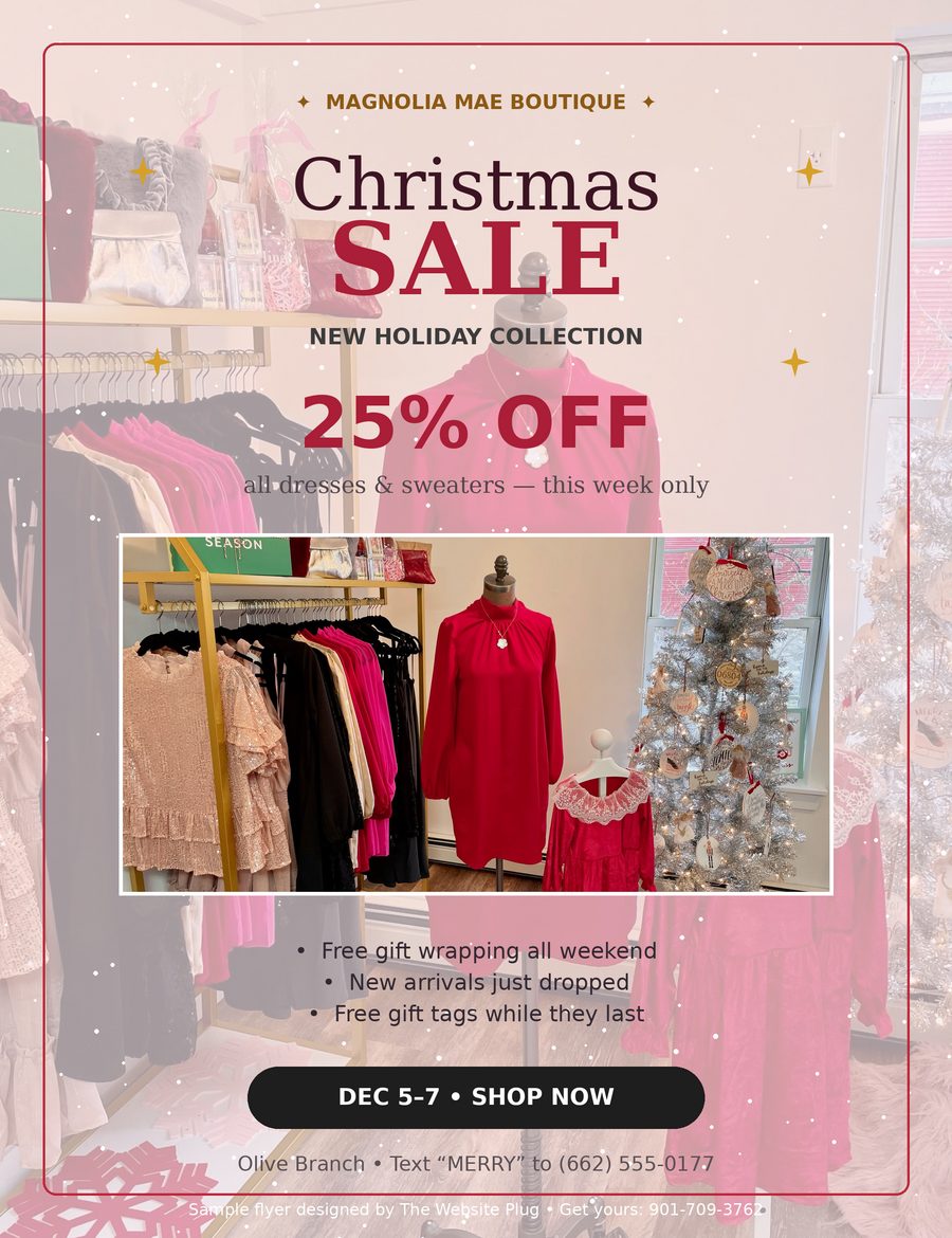 Christmas boutique flyer designed by The Website Plug