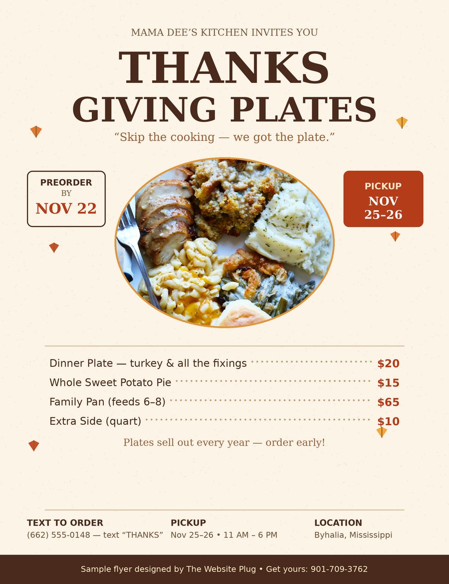 Thanksgiving plates flyer designed by The Website Plug